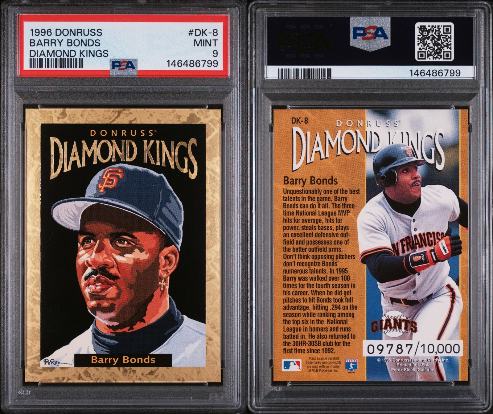 1996 Donruss Barry Bonds Diamond Kings #/10000 Giants PSA 9 MINT