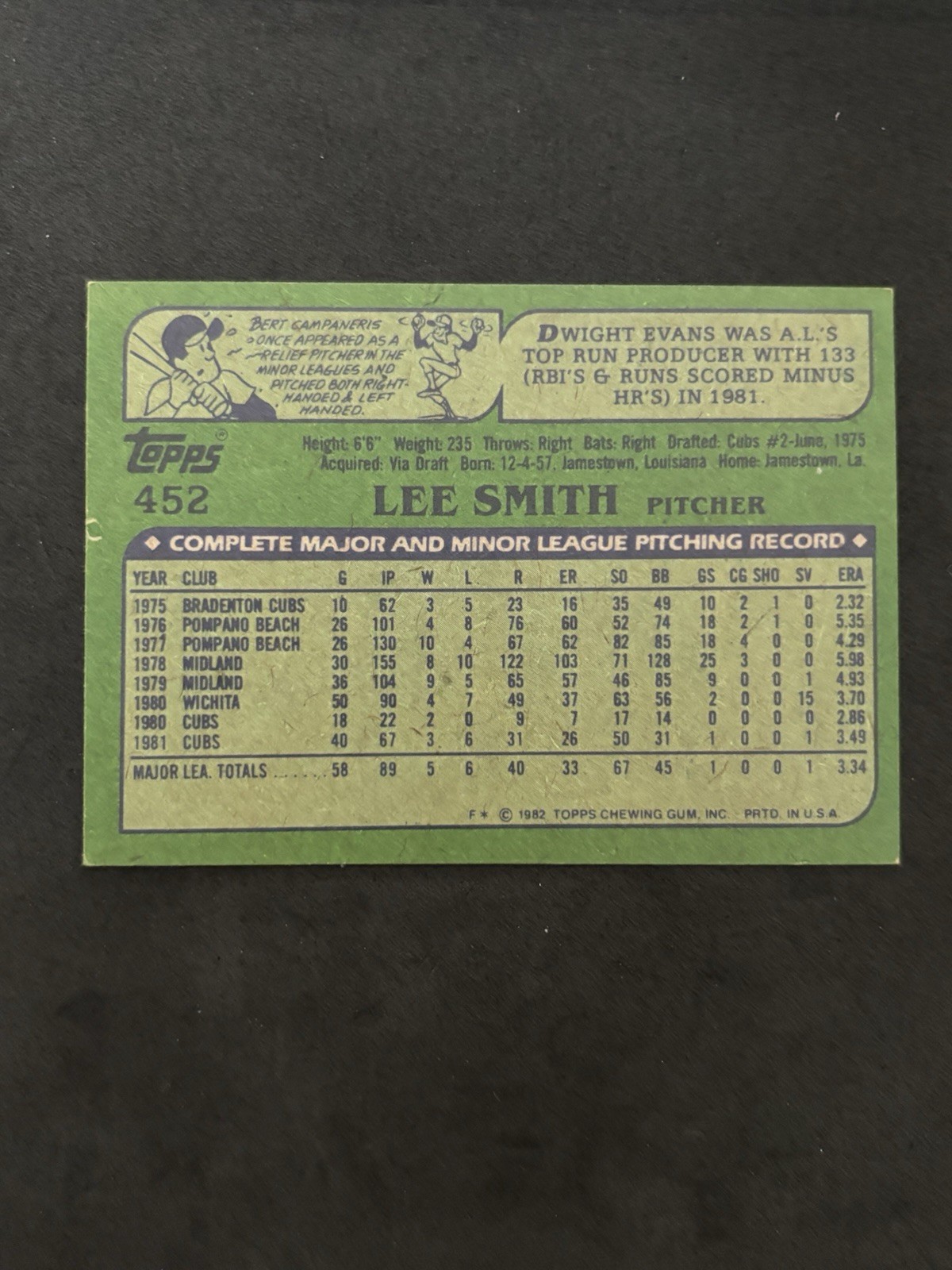 1982 Topps – Lee Smith #452 (RC)