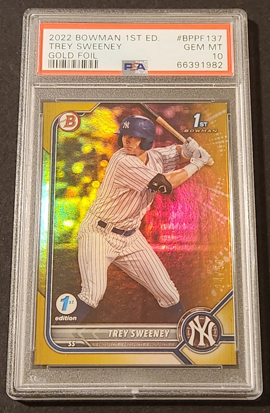 2022 Bowman 1st Edition Trey Sweeney Gold Foil /50 PSA 10 BPPF137