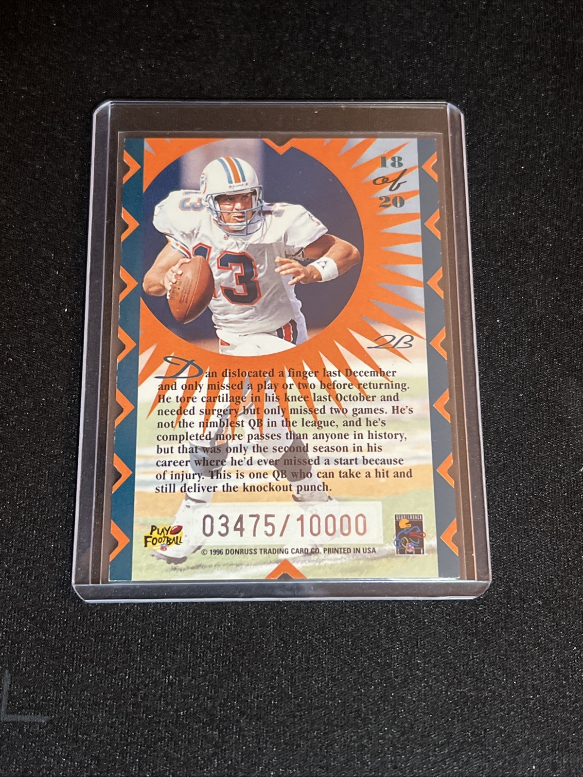 Dan Marino 1996 DONRUSS HIT LIST 3475/10000 Card #18 DOLPHINS