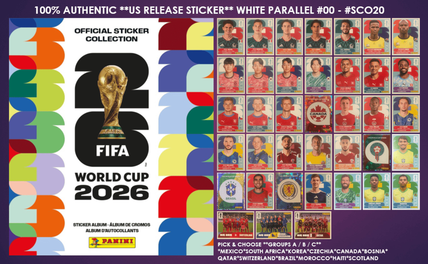 2026 Panini FIFA World Cup Stickers – YOU PICK – #00 – #SCO20 – GROUP A B C-NEW