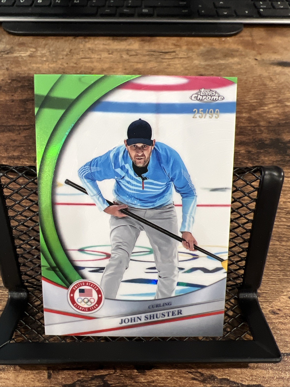 2026 Topps Chrome US Winter Olympics John Shuster Green Refractor /99 USA #10