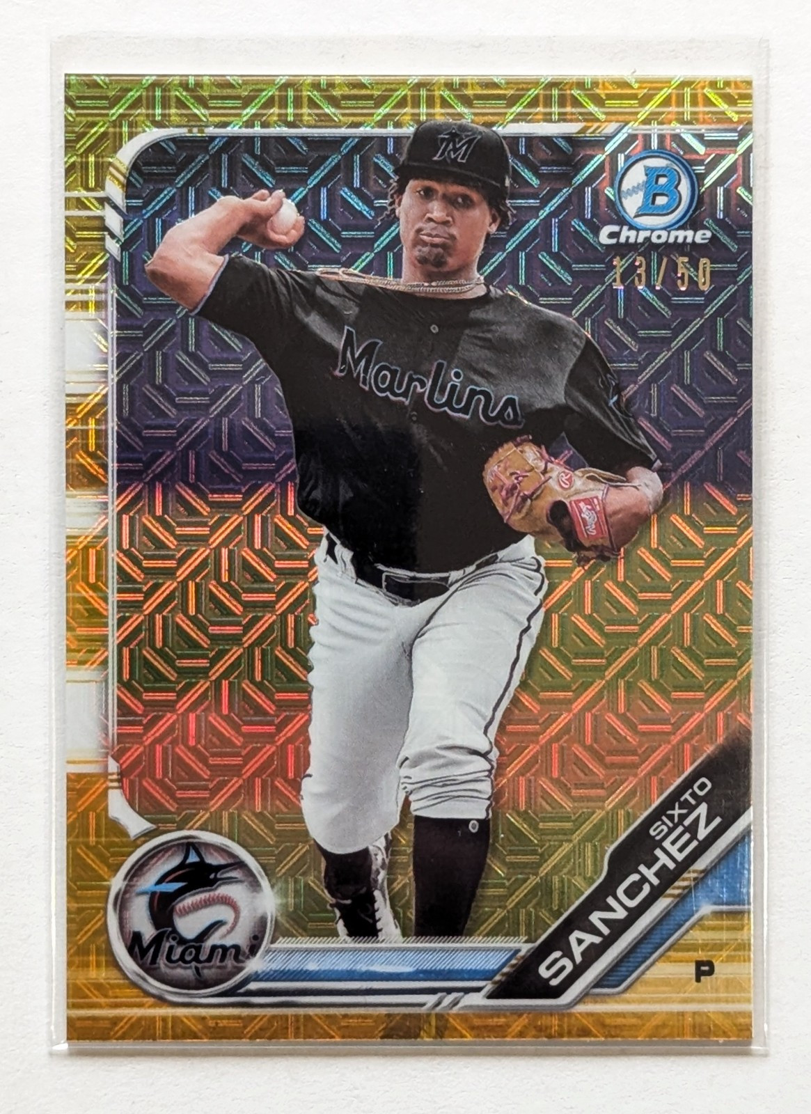 2019 Bowman Chrome Mega Box Sixto Sanchez Gold Mojo Refractor /50 #BCP-70