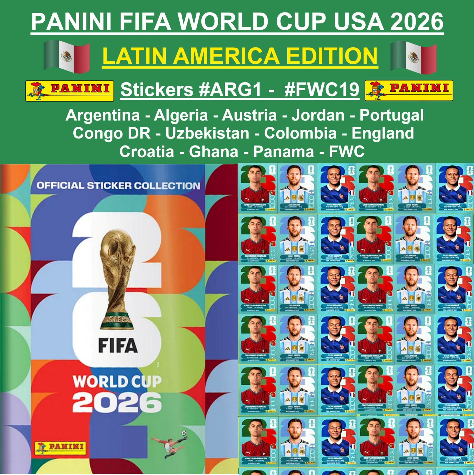 VERSION LATINA Panini FIFA World Cup 2026 Stickers #ARG1 – #FWC19