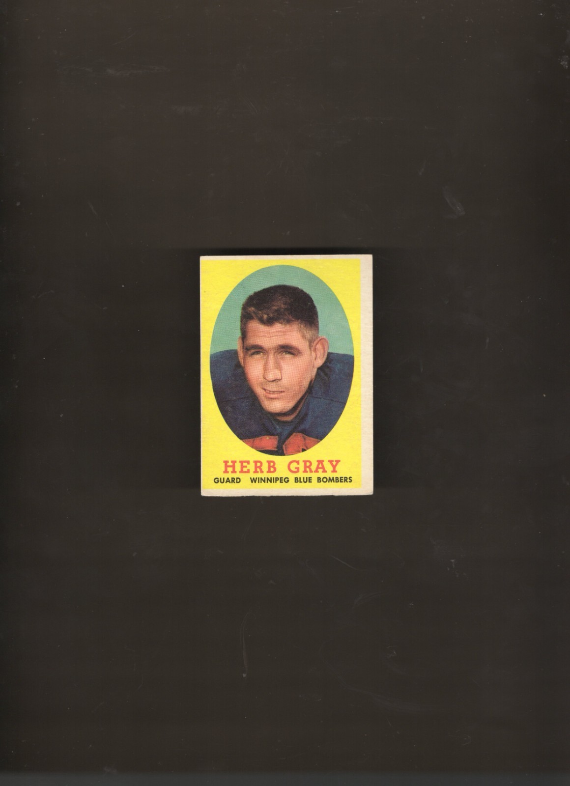1958 TOPPS HERB GRAY CFL FOOTBALL CARD #37 BLUE BOMBERS HOFer AUTHENTIC