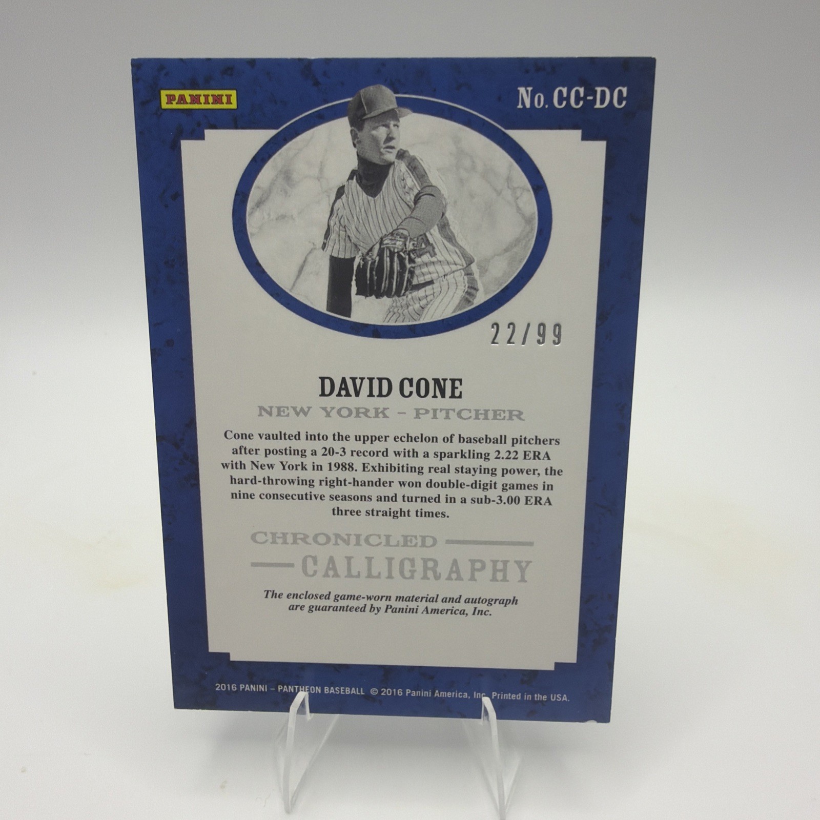 2016 Panini Pantheon Chronicled Calligraphy 22/99 David Cone #CC-DC Auto