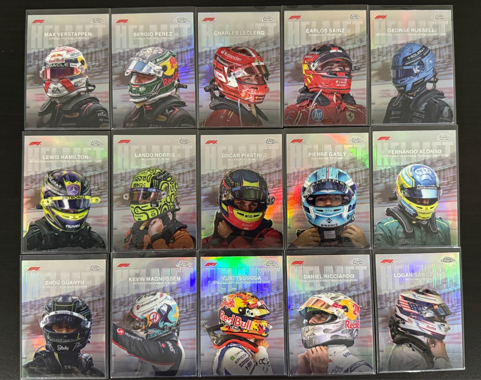 2024 Topps Chrome Formula 1 F1 Helmet Collection Full Complete Set – 15 Cards