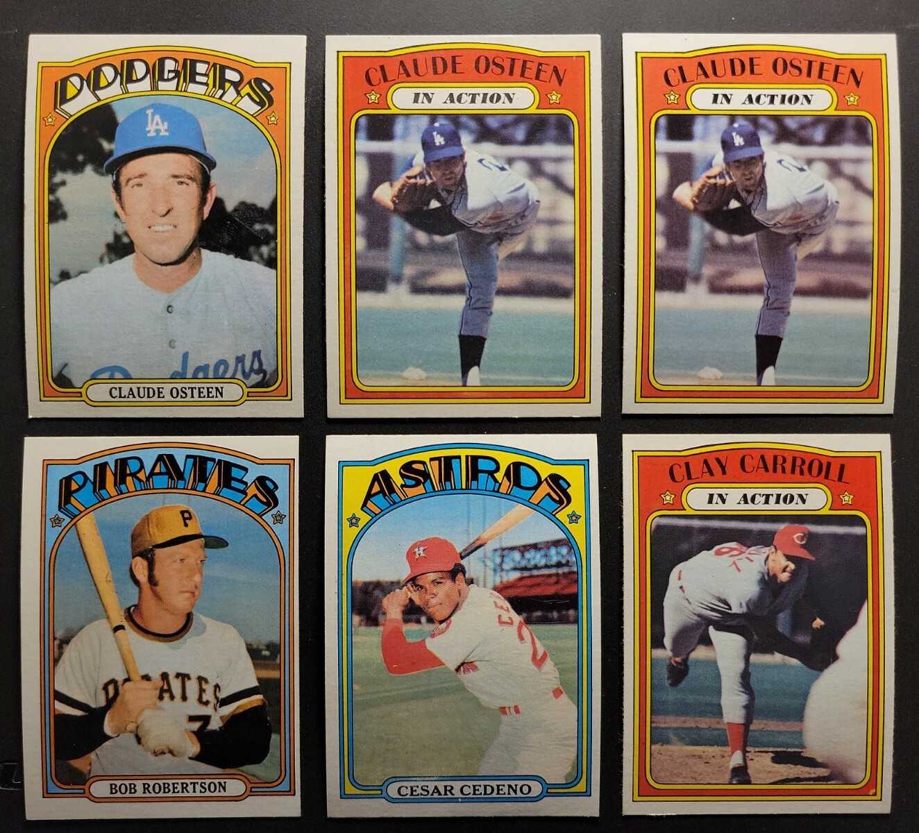 (6) 1972 Topps Lot (OsteenX3; Cesar Cedeno; Robertson; Carroll) Nice!
