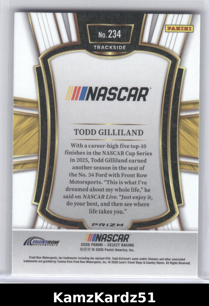 2026 Panini Select Racing TODD GILLILAND #234 NM