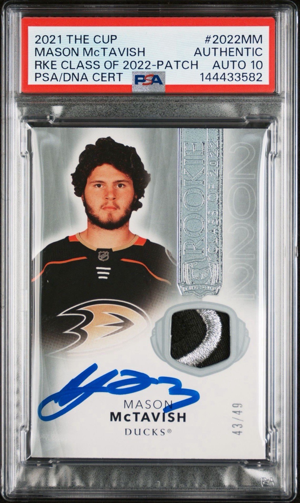 Mason McTavish Signed 2021 The Cup Rookie Class Of 2022 Patch /49 PSA Slab POP 1
