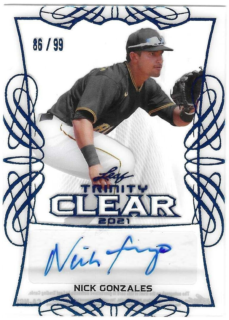 Nick Gonzales 2021 LEAF TRINITY CLEAR PROSPECT AUTOGRAPH CARD Pirates AUTO SP/99