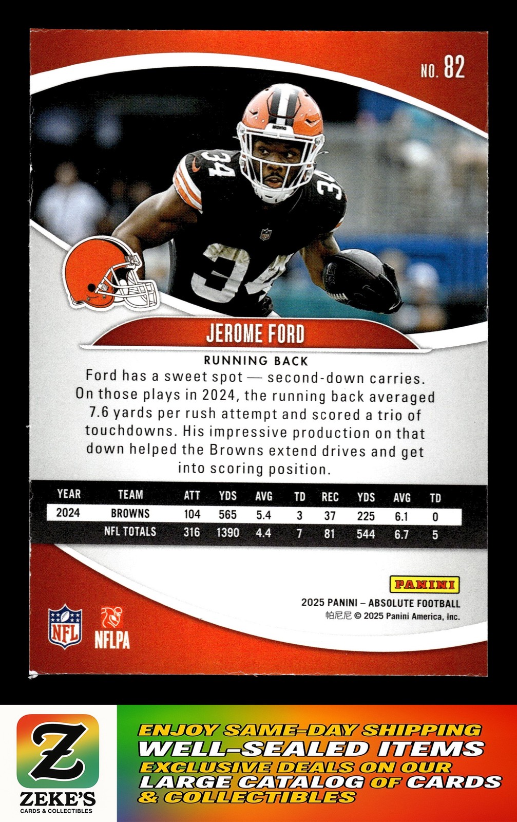 2025 Panini Absolute #82 Jerome Ford Retail