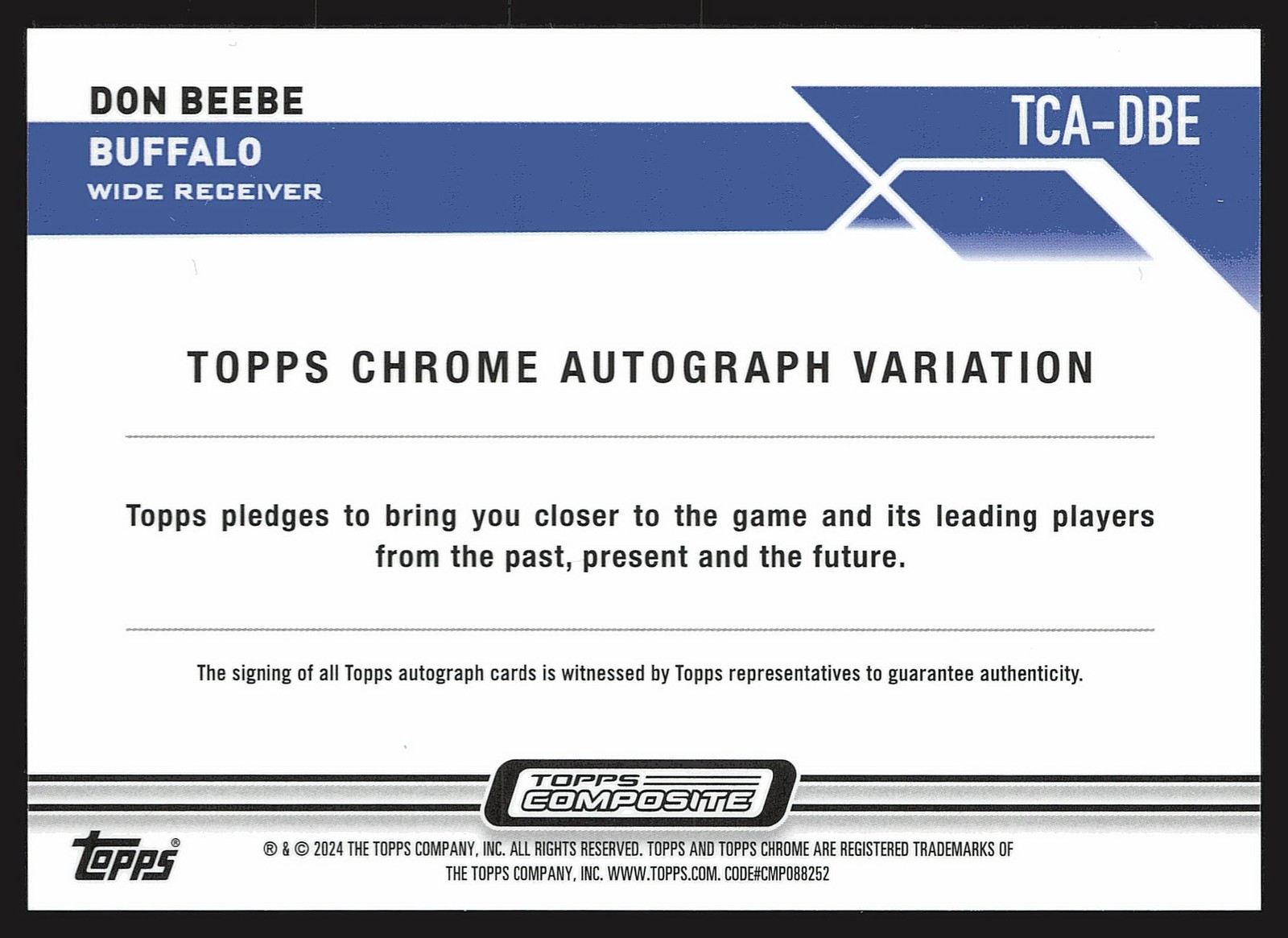 2023 Topps Composite #TCA-DBE Don Beebe Topps Chrome Purple Speckle /199 SN,AU