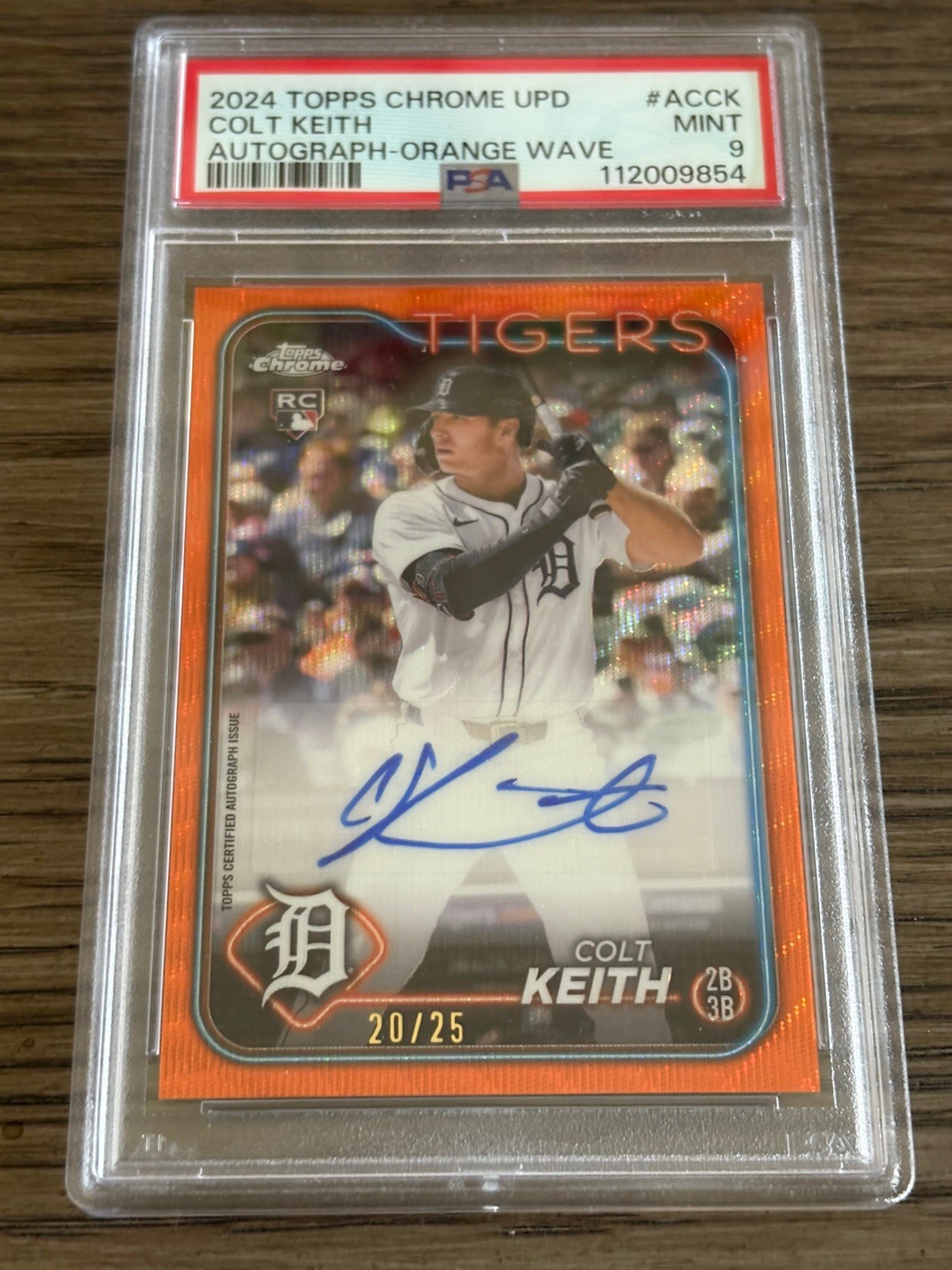 2024 Topps Chrome UPD Colt Keith Auto RC – Orange Wave /25 #ACCK PSA MINT 9