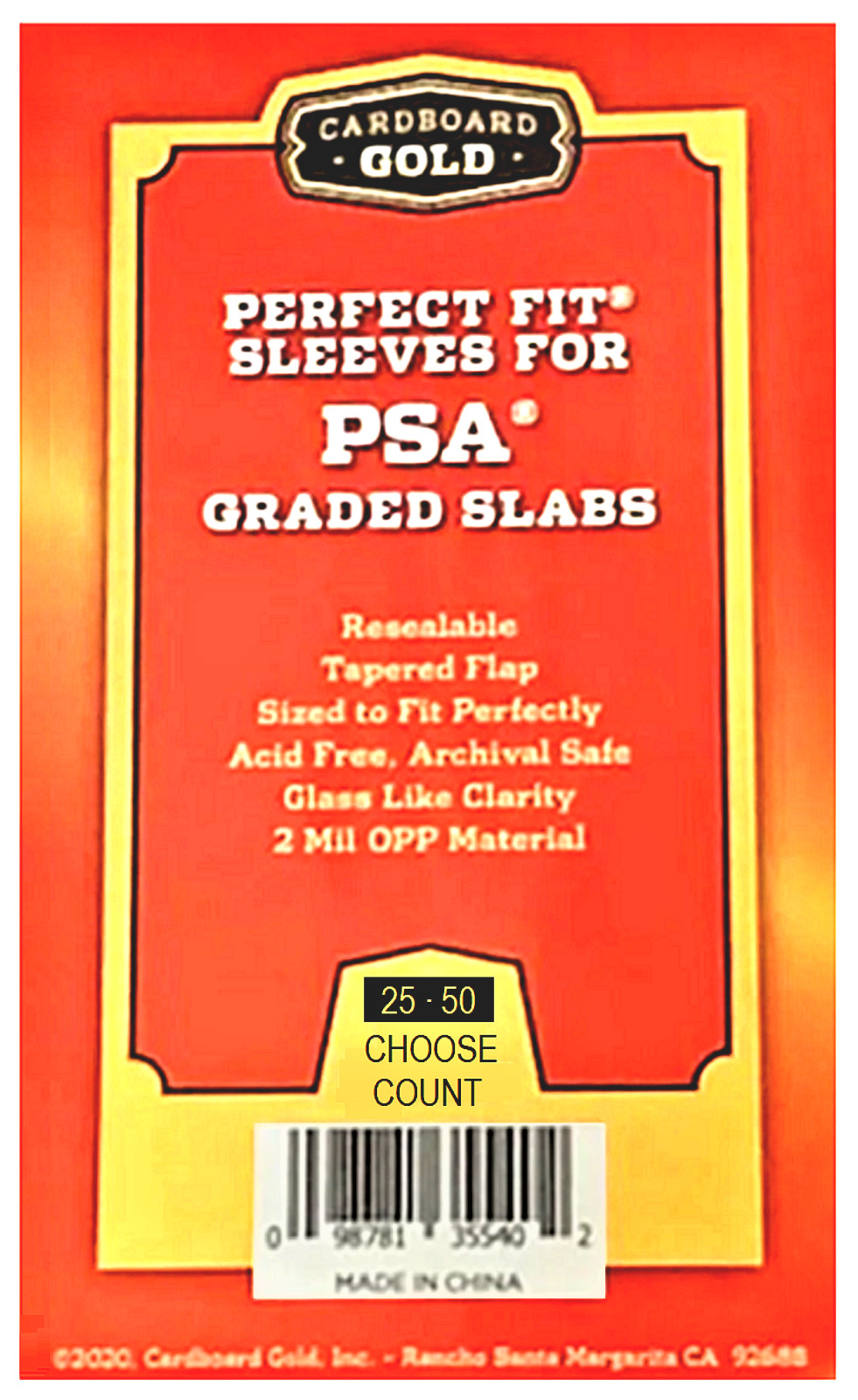 (25-50) Cardboard Gold Perfect Fit Loose Graded Sleeves PSA Slabs FREE SHIPPING