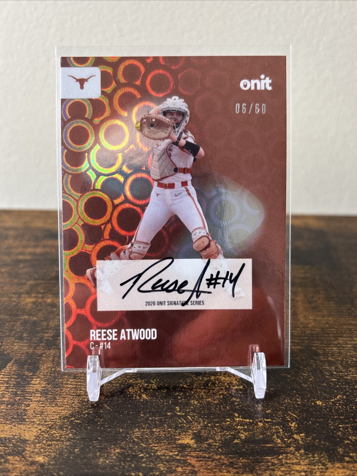 REESE ATWOOD 2026 ONIT TEXAS LONGHORNS SOFTBALL SP ORANGE PARALLEL AUTO /60