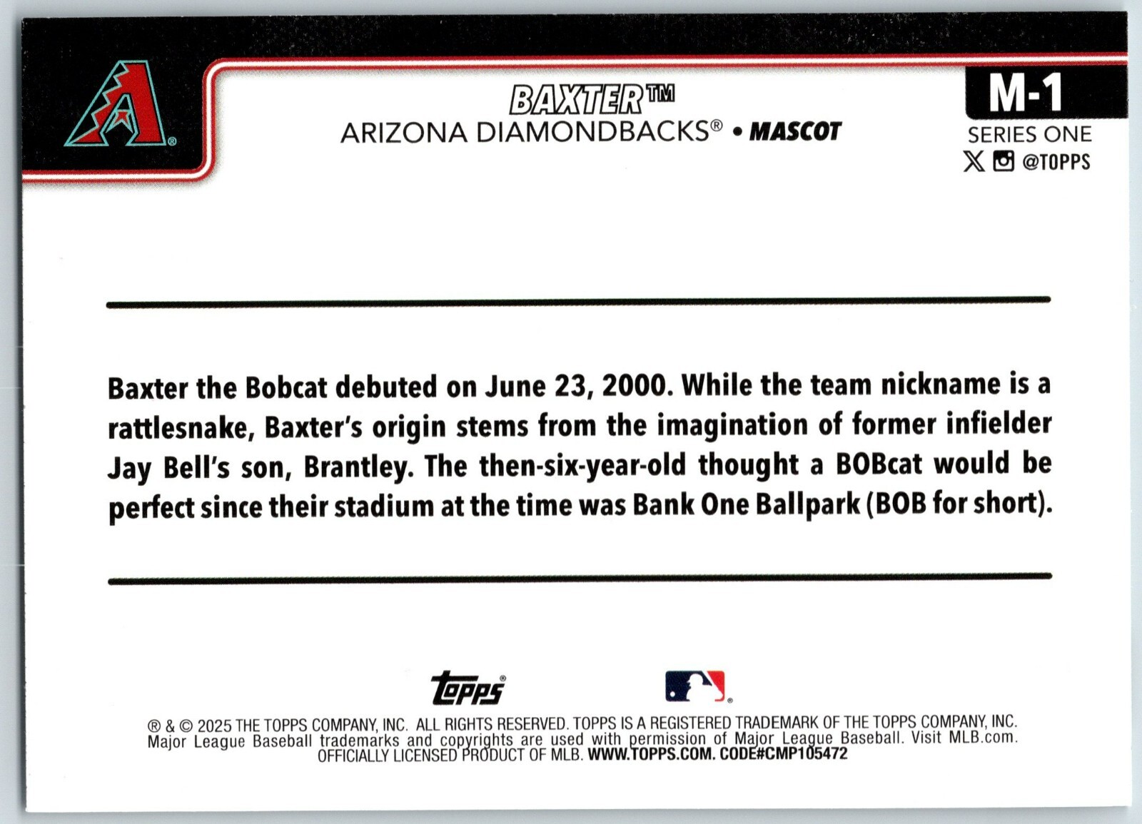 #M-1 Baxter, Arizona Diamondbacks 2025 Topps Series 1 Celebration Mascots
