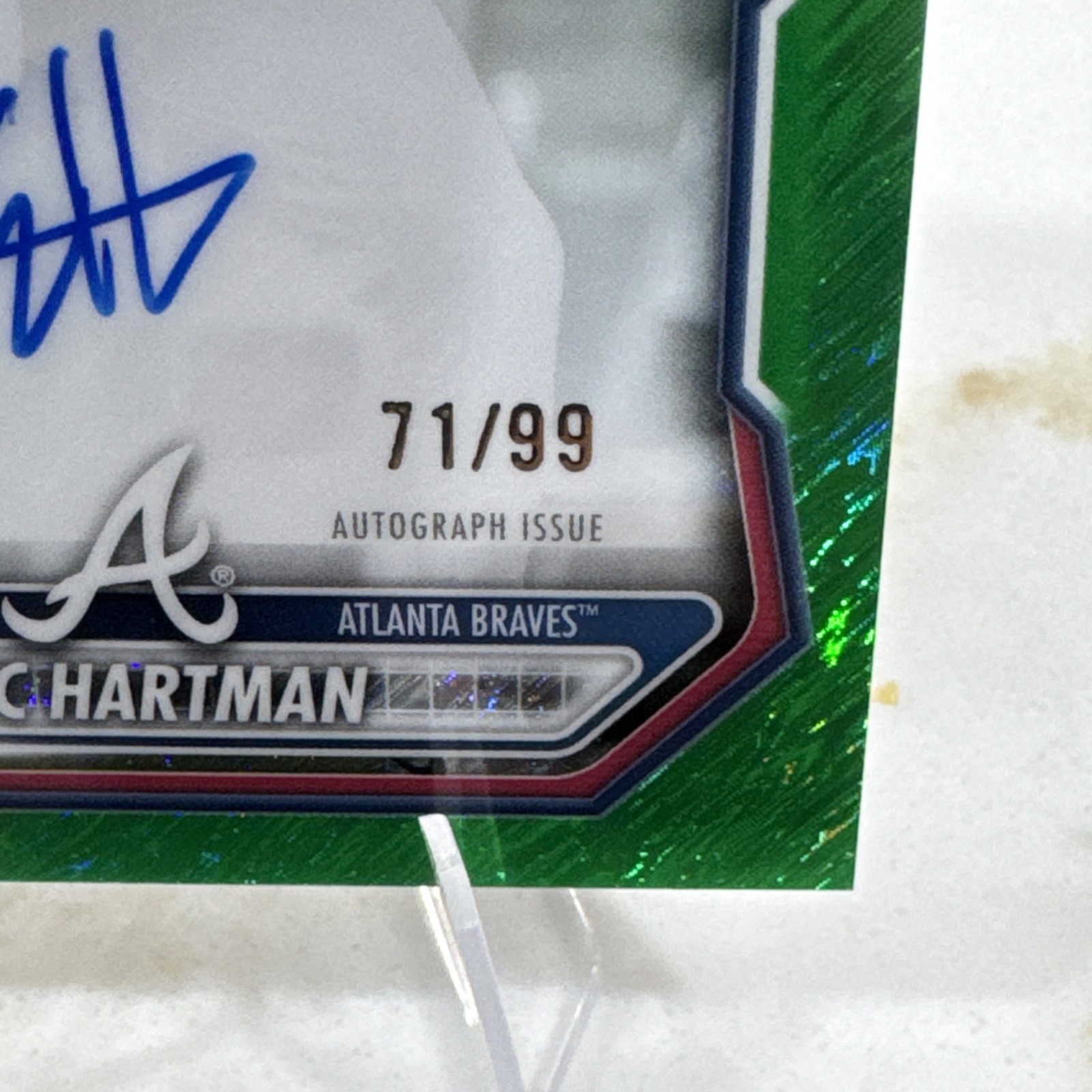 2026 Bowman Chrome Green Shimmer Autograph Eric Hartman 71/99 Braves