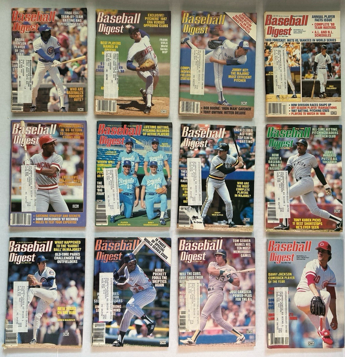 1988 Baseball Digest Complete Set Of 12 Rookie Greg Maddux Jose Canseco
