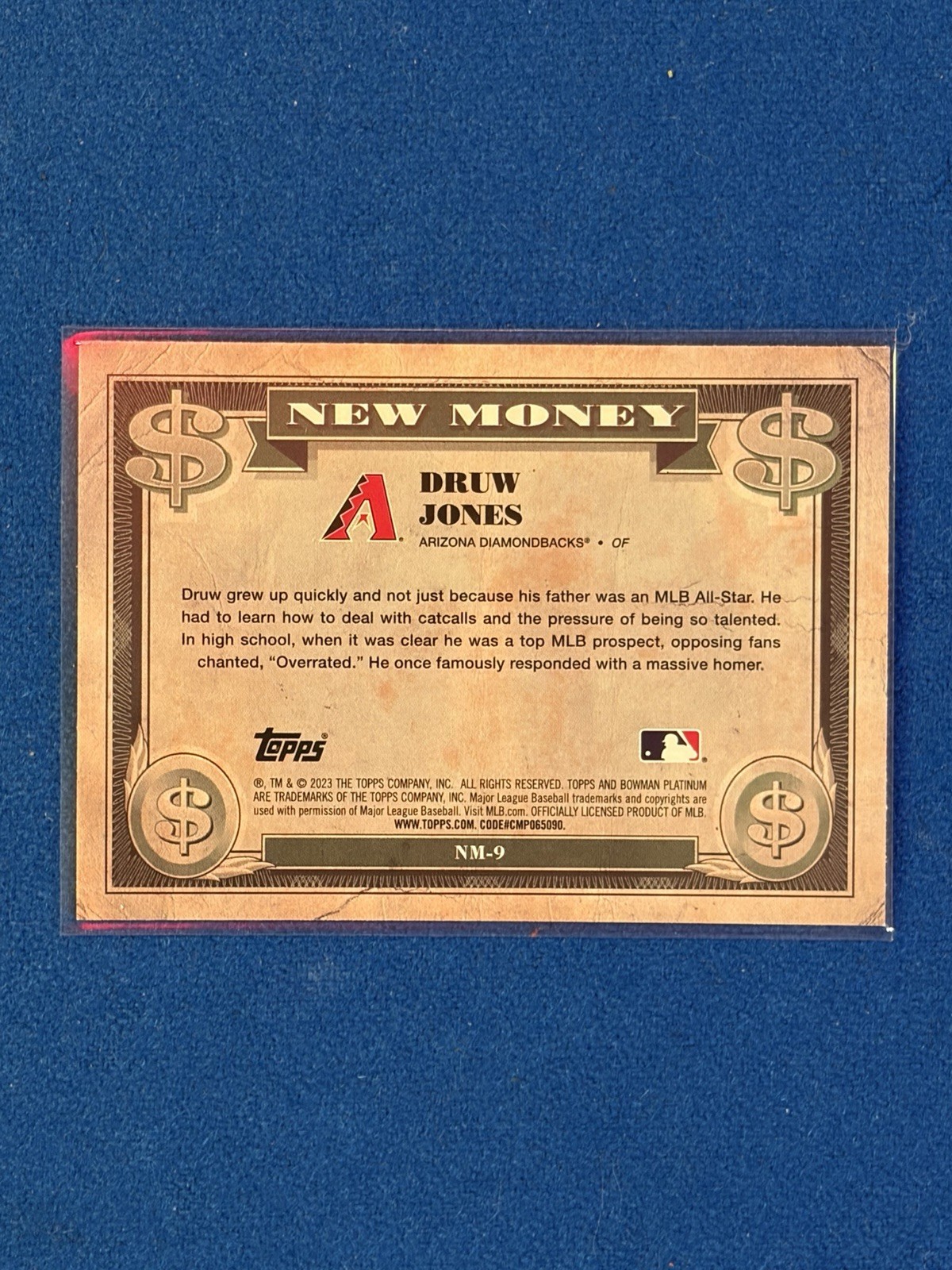 2023 Bowman Platinum New Money #NM9 Druw Jones Rookie D-Backs