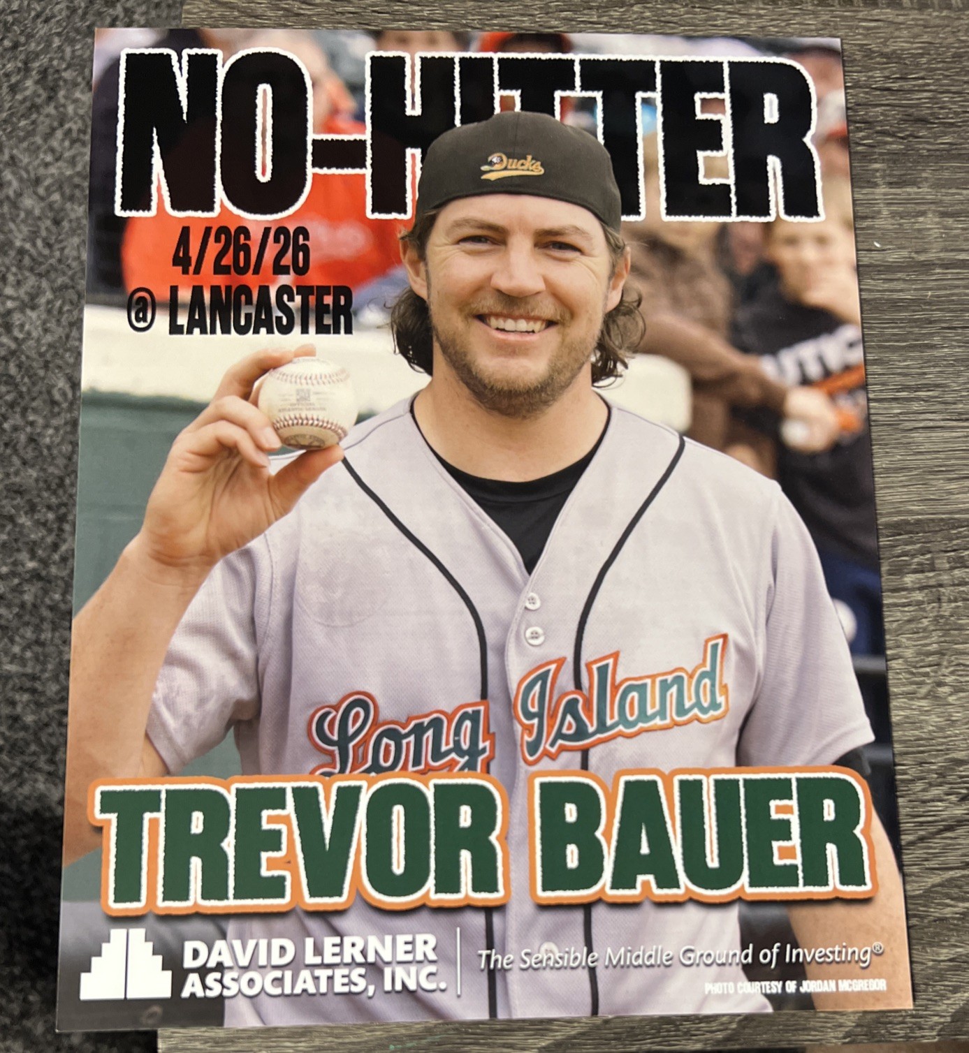 Trevor Bauer Long Island Ducks 2026 No-Hitter Baseball 8.5×11 Photo SGA + BONUS