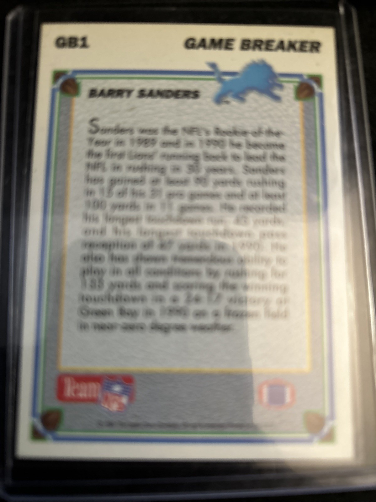 ‘91 U.D. Game Breaker Barry Sanders #GB1 Money Back Guarantee Auto Authenticates