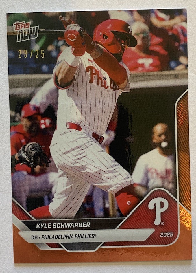 Kyle Schwarber 2025 Topps Now Opening Day #OD-182 Orange /25 Phillies