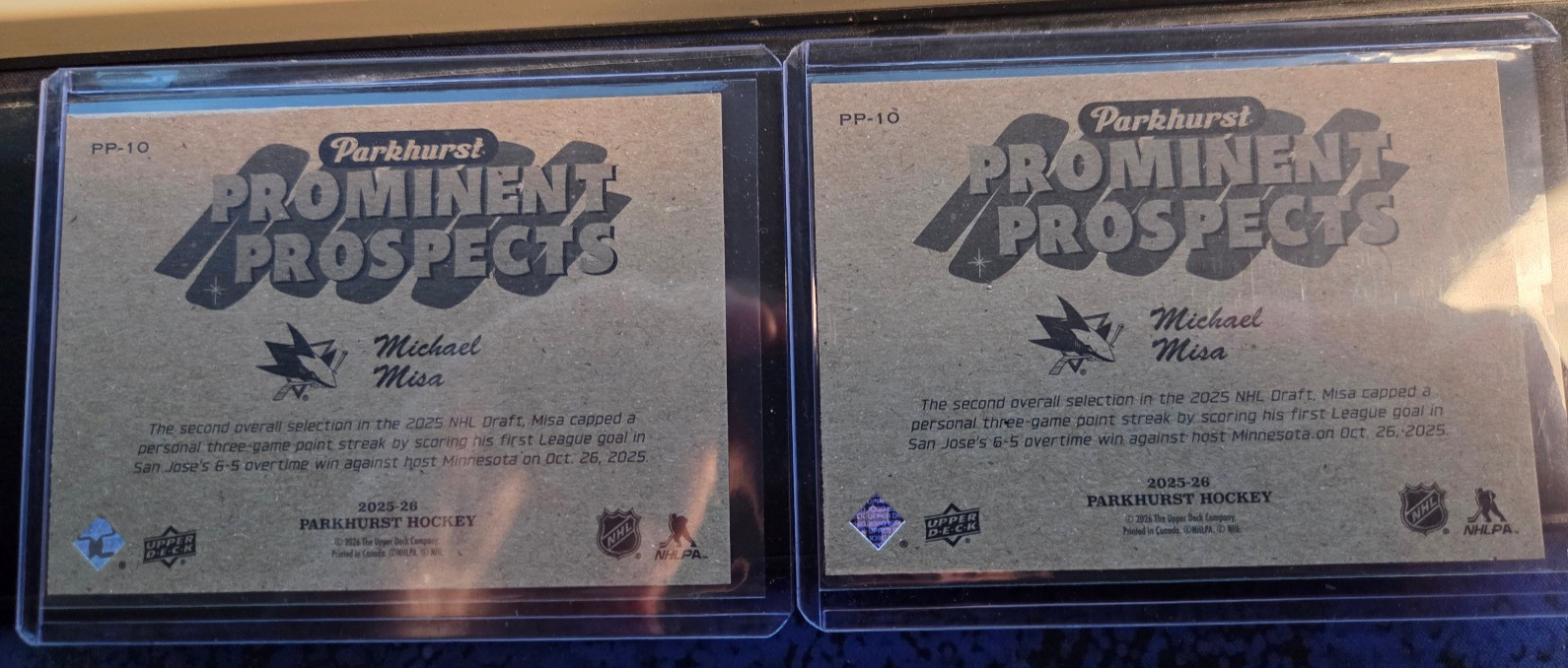 Upper Deck Parkhurst Prominent Prospects Michael Misa Sharks #PP-10 RC (2 Ava)