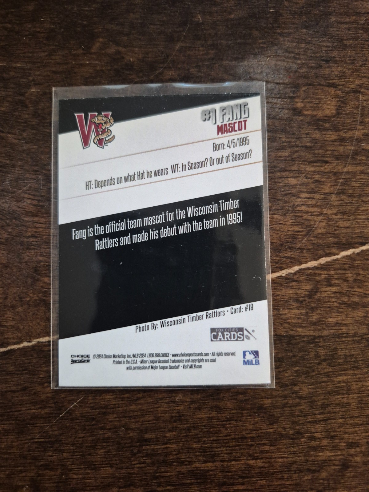 2024 Choice Fang Wisconsin Timber Rattlers Mascot oddball