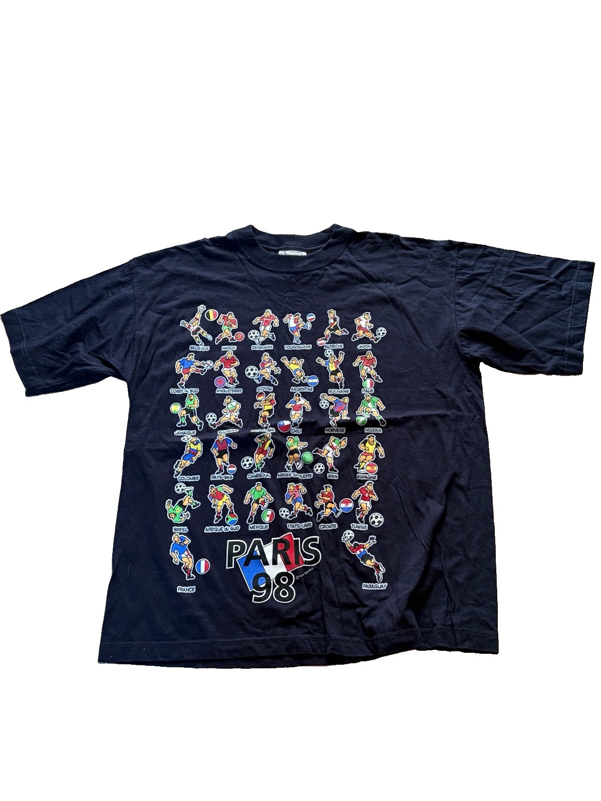 World Cup 1998 Paris France Commemorative T-Shirt Navy Blue Size XL 100% Cotton