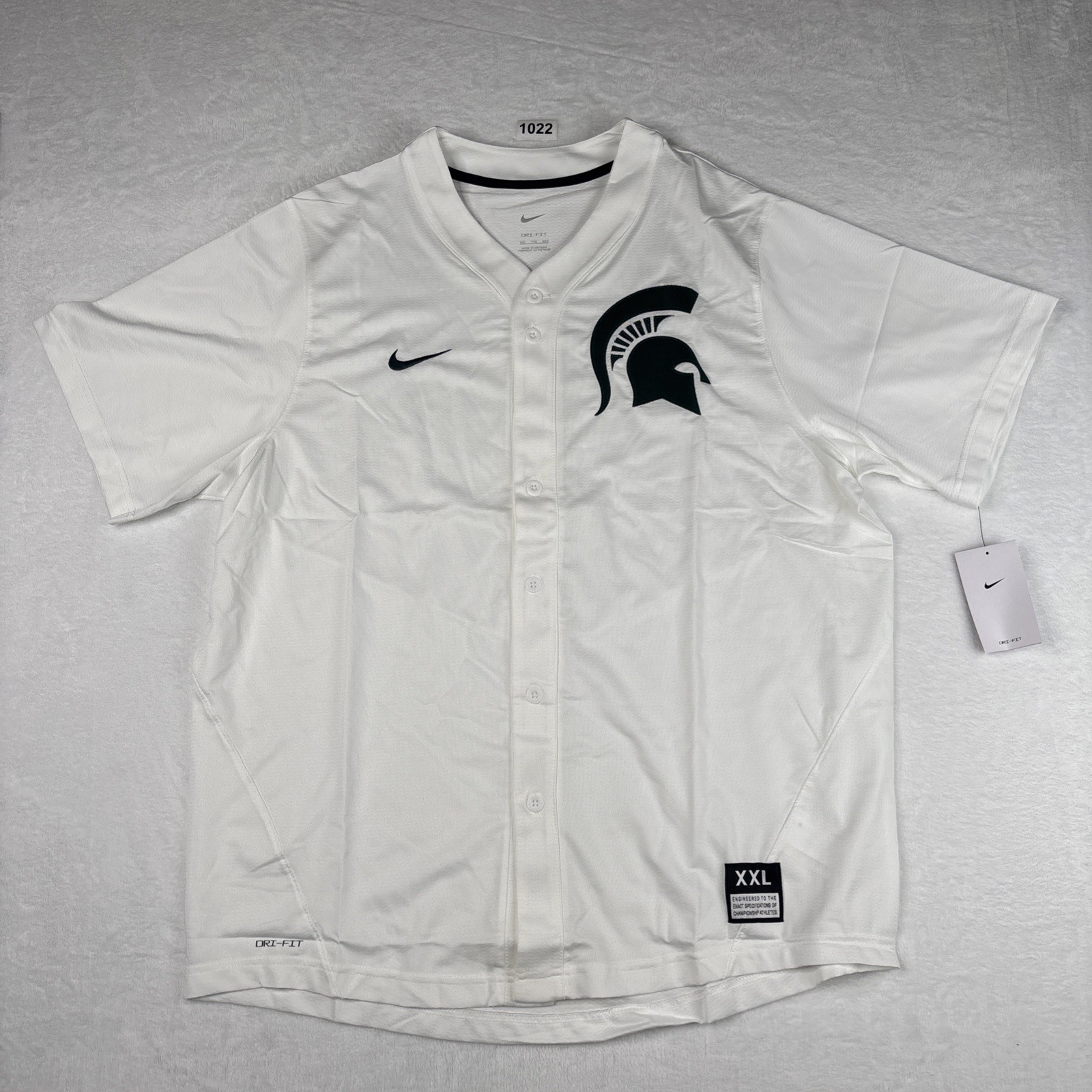 Nike Dri-Fit MSU Michigan State Spartans White Baseball Jersey, Size XXL NWT