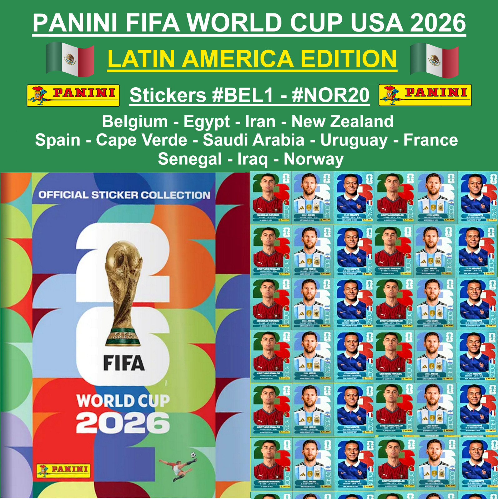 VERSION LATINA Panini FIFA World Cup 2026 Stickers #BEL1 – #NOR20