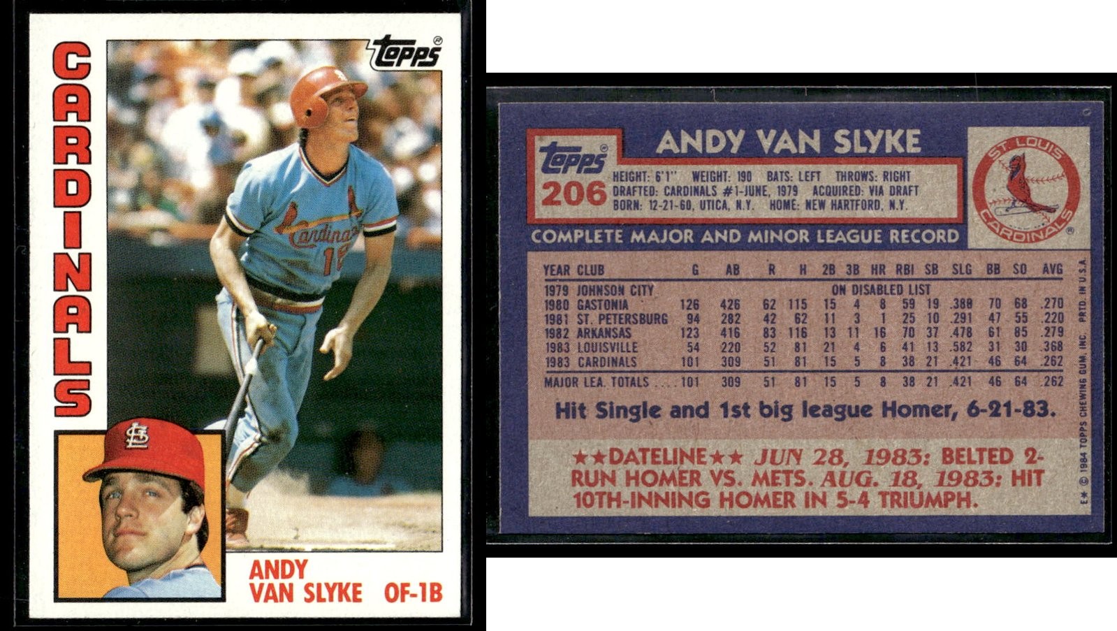 1984 Topps ANDY VAN SLYKE #206 Rookie Card RC