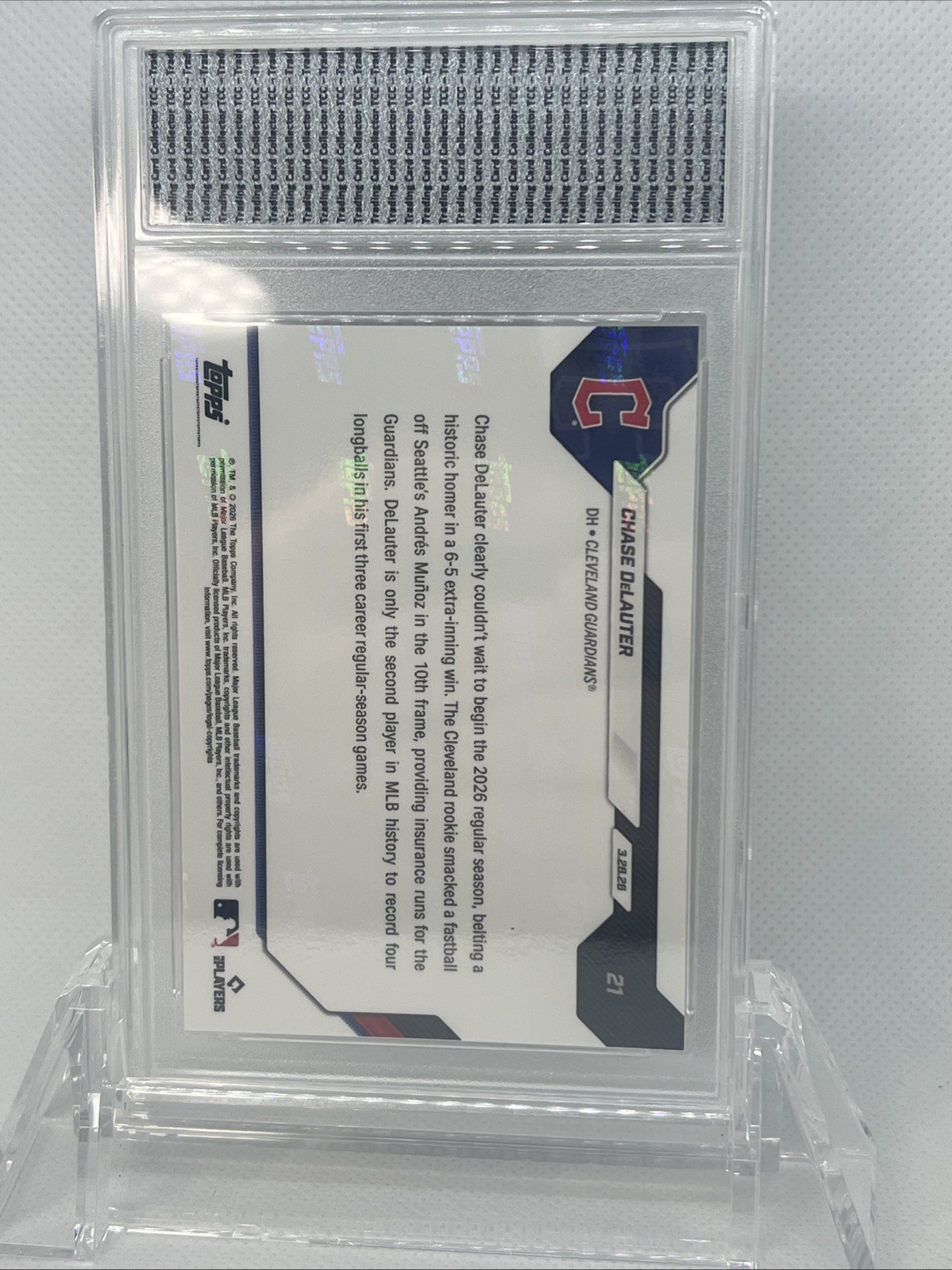 2026 Topps Now Chase DeLauter 4 HR 1st 3 Games TCC Graded Gem 10