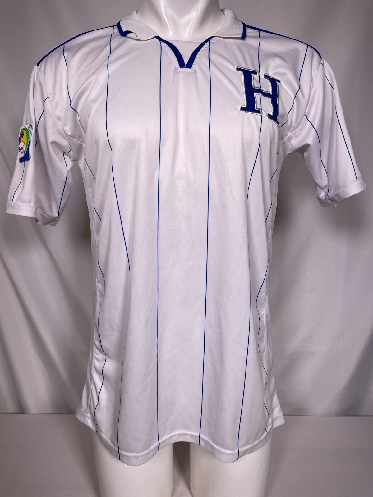 Honduras 2014 National Team Soccer Jersey White Blue Pinstripe Men’s XL