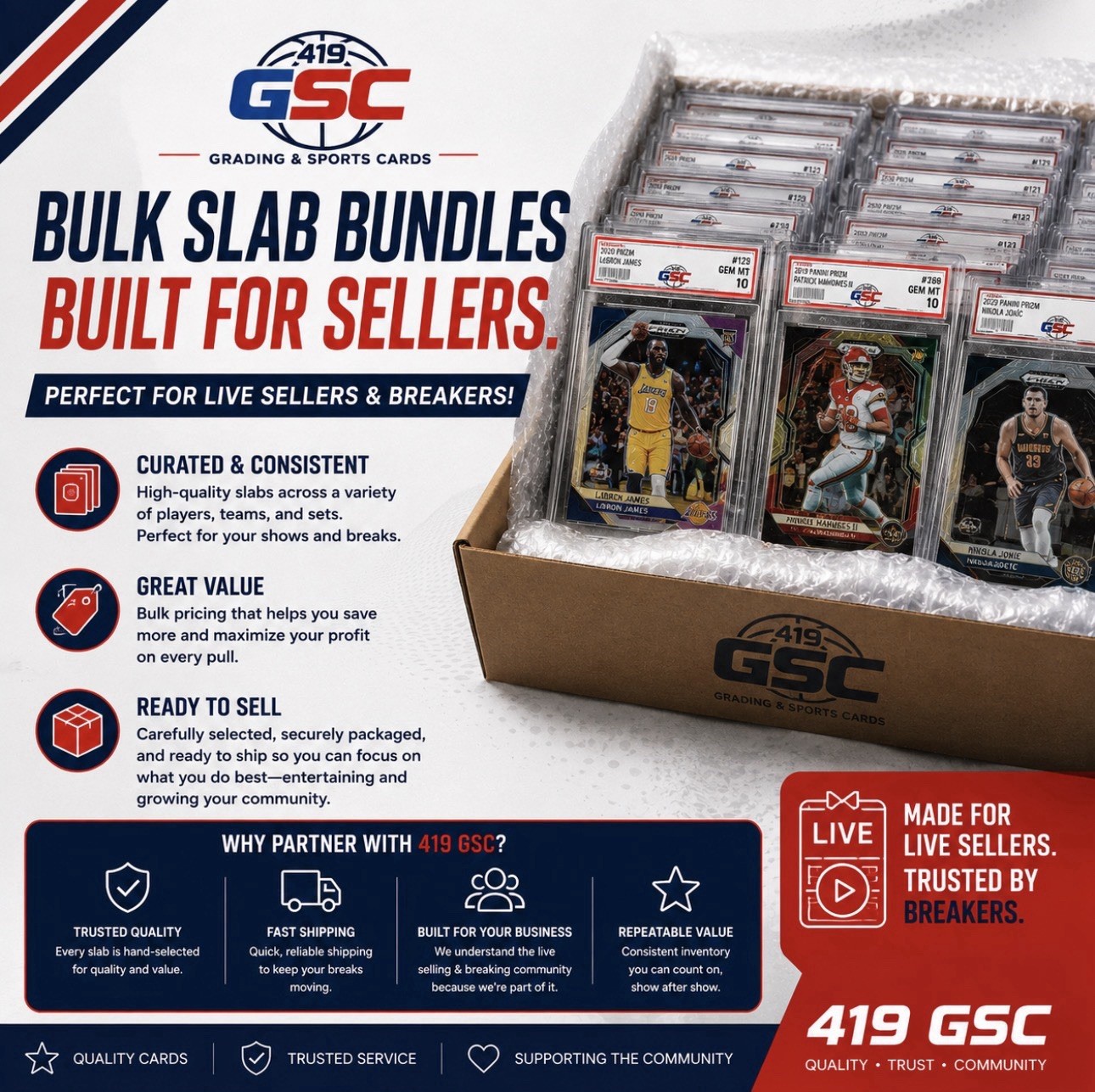 25 Mixed Sports Card Slabs Reseller Lot | NBA NFL MLB WNBA | Live Seller Pack