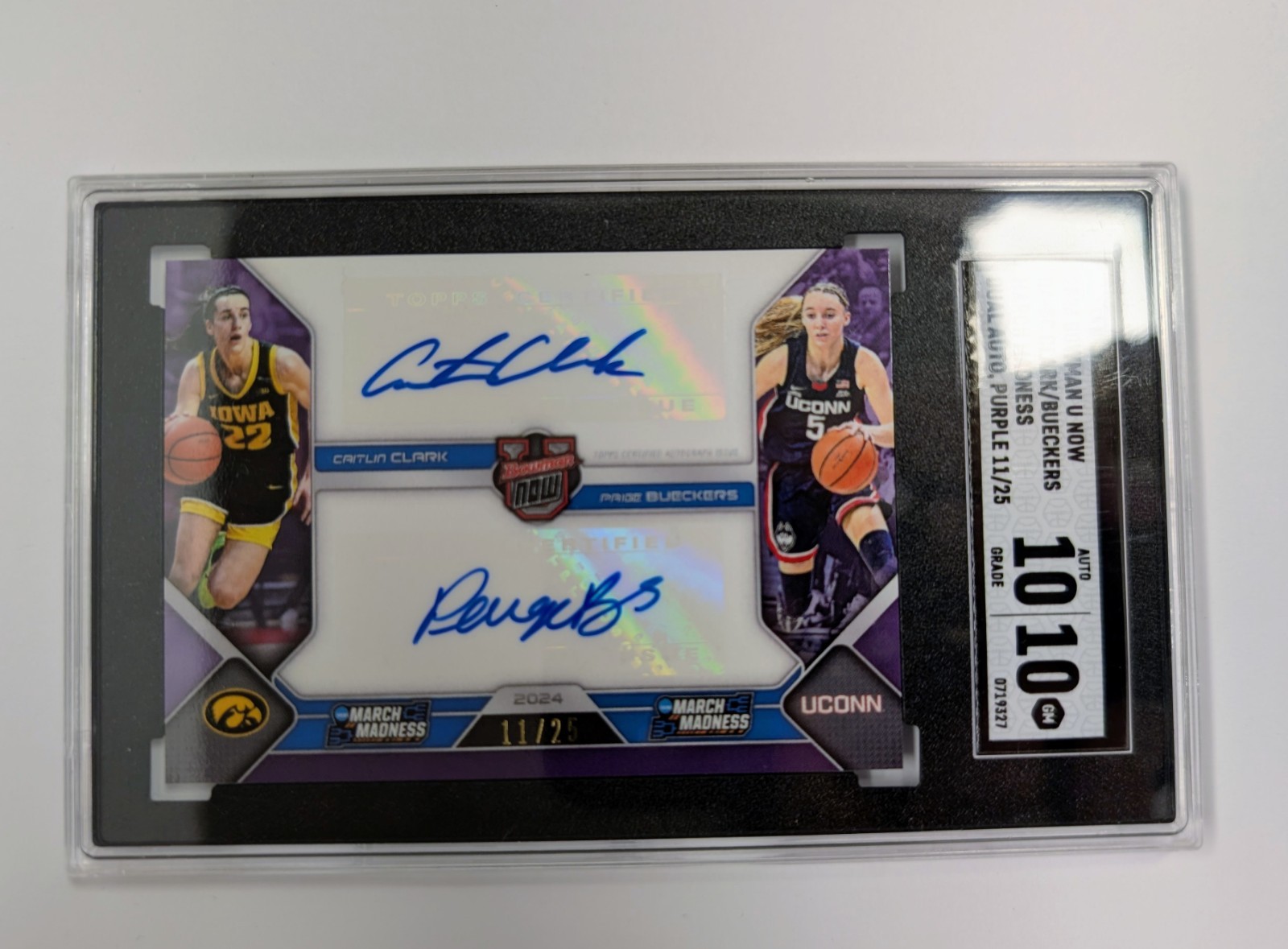 2024 Bowman U Now Caitlin Clark Paige Bueckers Dual Auto Purple 11/25 SGC 10