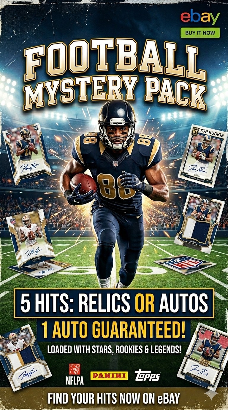 Gold Football Mystery Box! 5 Hits: Autos Or Relics, One Auto Guaranteed!