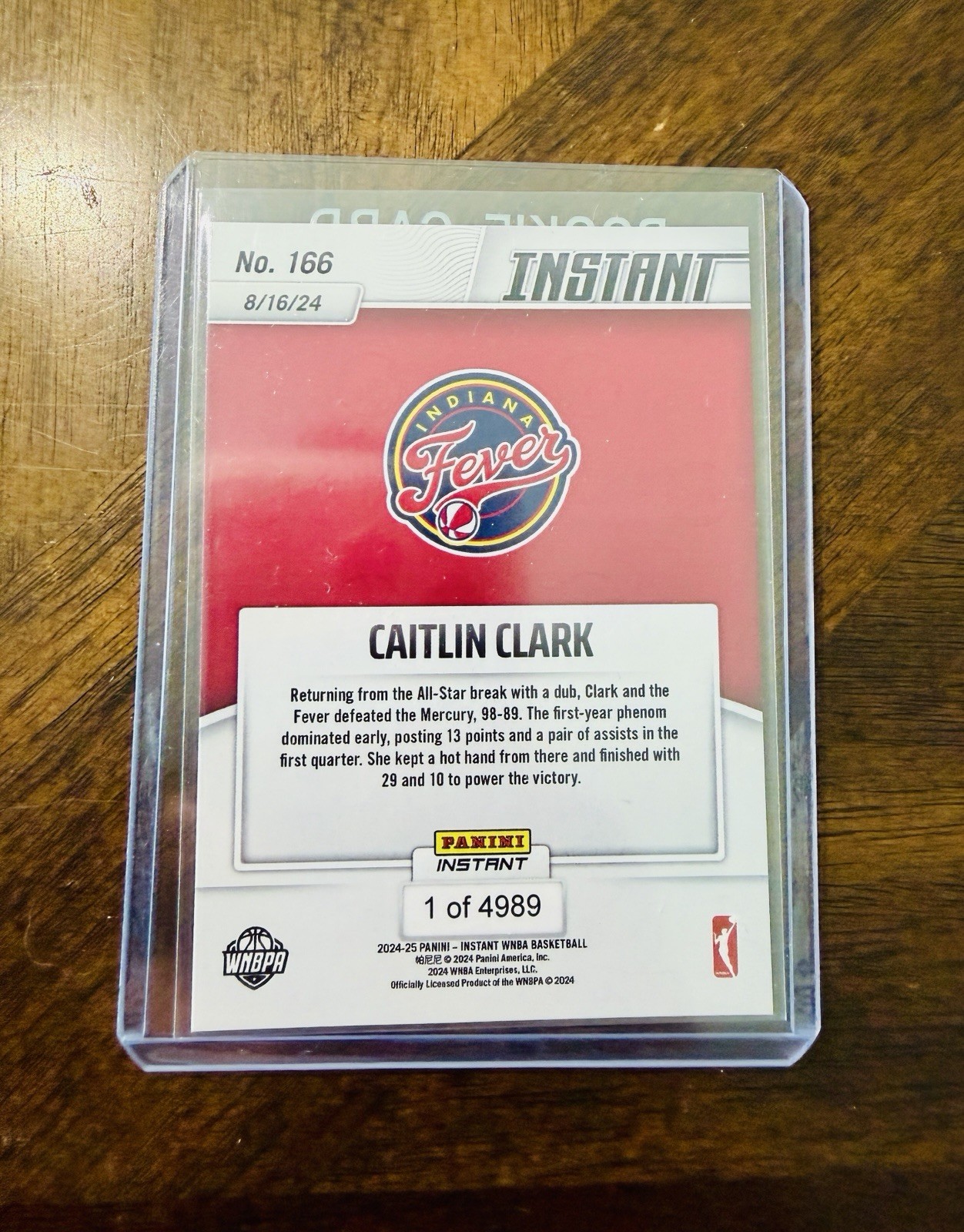 2024 Panini WNBA Caitlin Clark RC w/gold ROOKIE CARD protective case #166