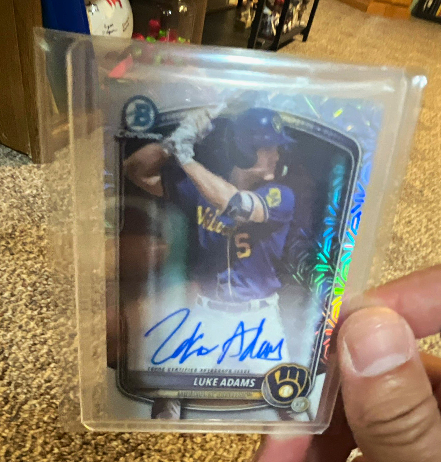 Topps 2025 Bowman Chrome Luke Adams BMA-LAD Brewers Mojo Autograph Insert