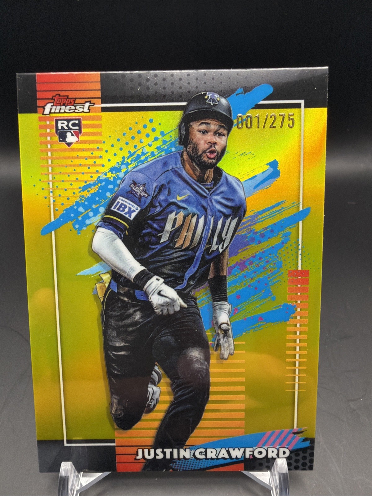 2026 Topps Finest Justin Crawford Rookie #123 Uncommon Yellow Refractor 001/275