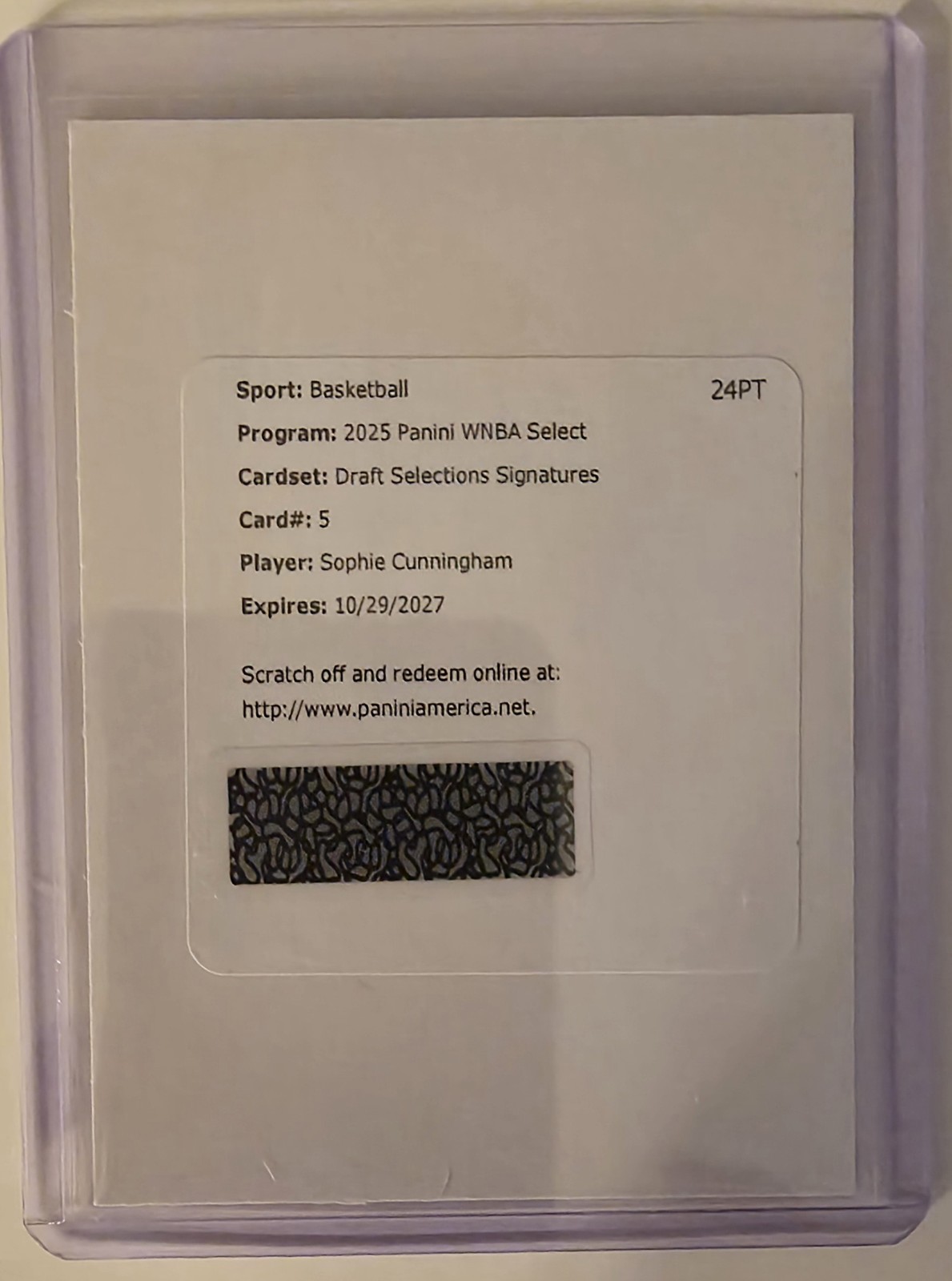 2025 Panini WNBA Select Sophie Cunningham Draft Selections Signatures Redemption
