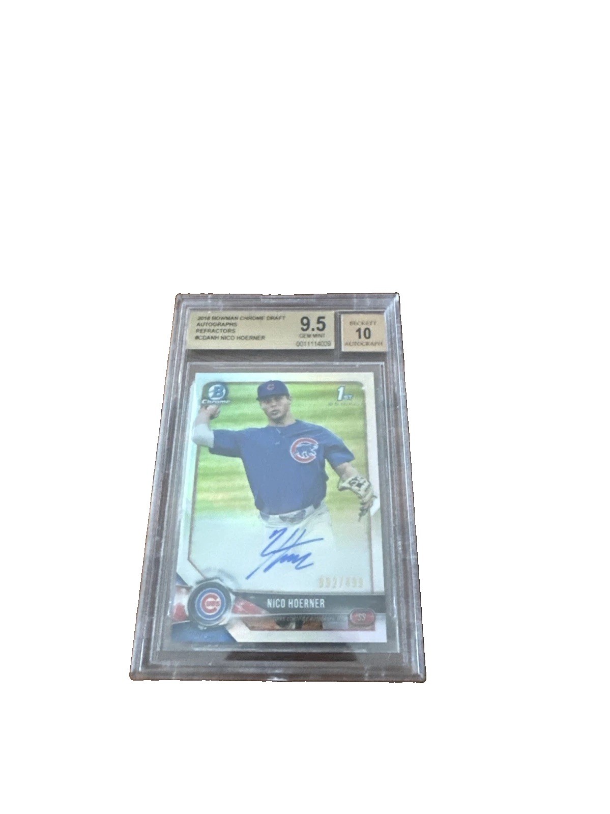 2018 BOWMAN CHROME DRAFT NICO HOERNER PROSPECT REFRACTOR AUTO /499 BGS 9.5/10