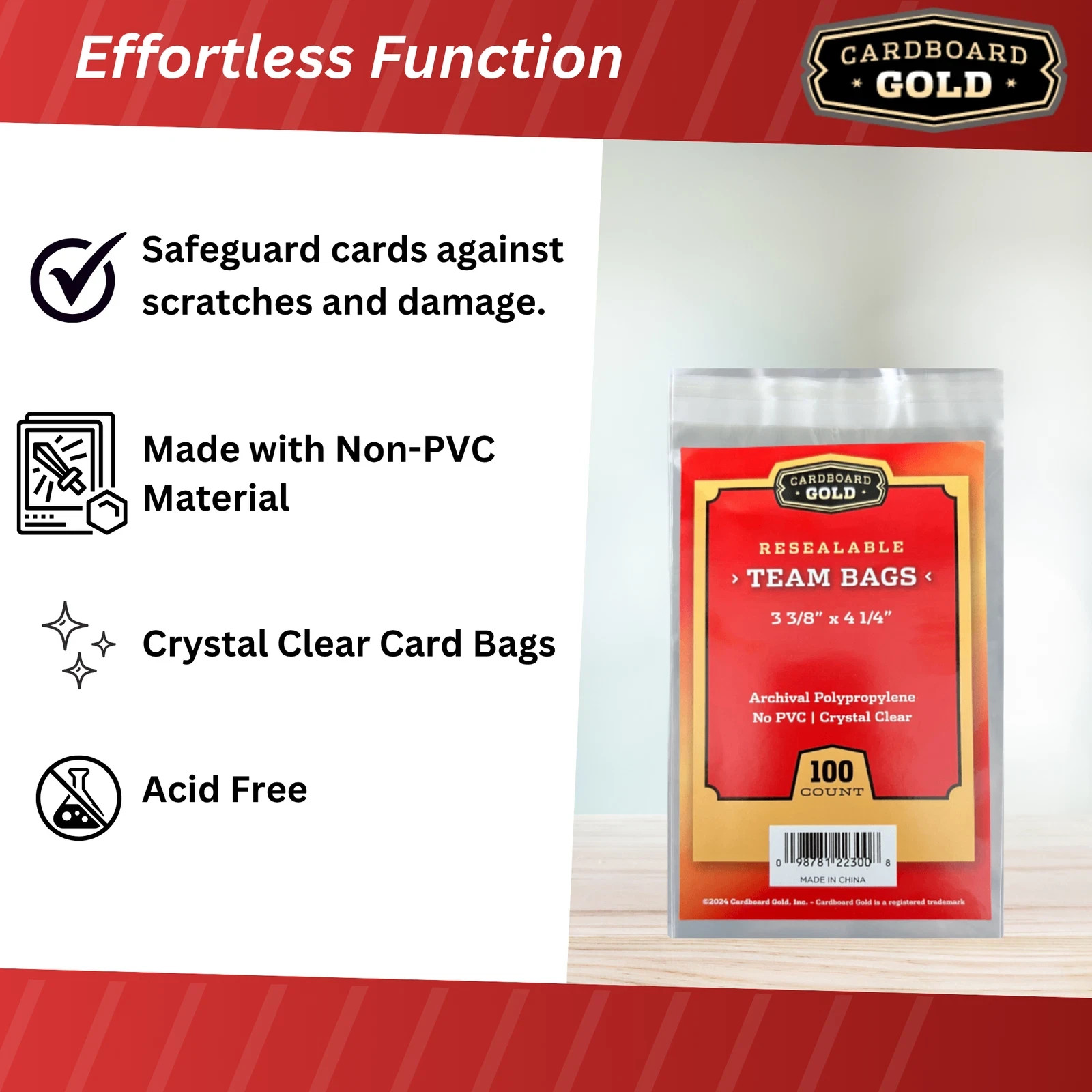100 Cardboard Gold Team Bags Resealable Card Sleeve Quantity Discounts!!!