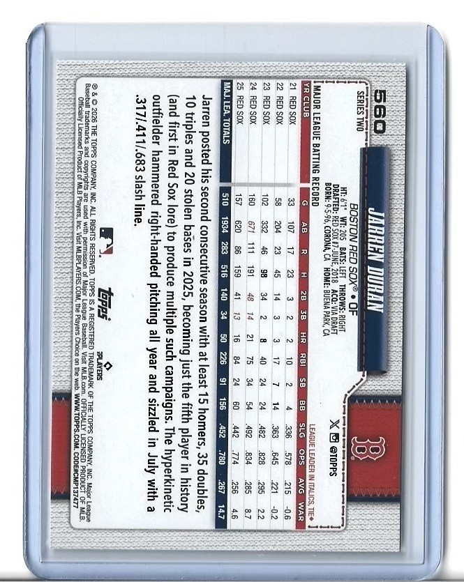 2026 Topps Series 2 Jarren Duran Diamante Foil #560 Boston Red Sox