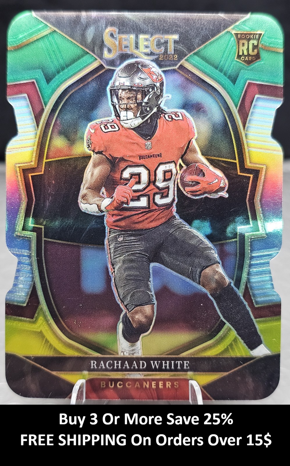 Rachaad White Rookie 2022 Panini Select #27 Green and Yellow Prizm Die Cut