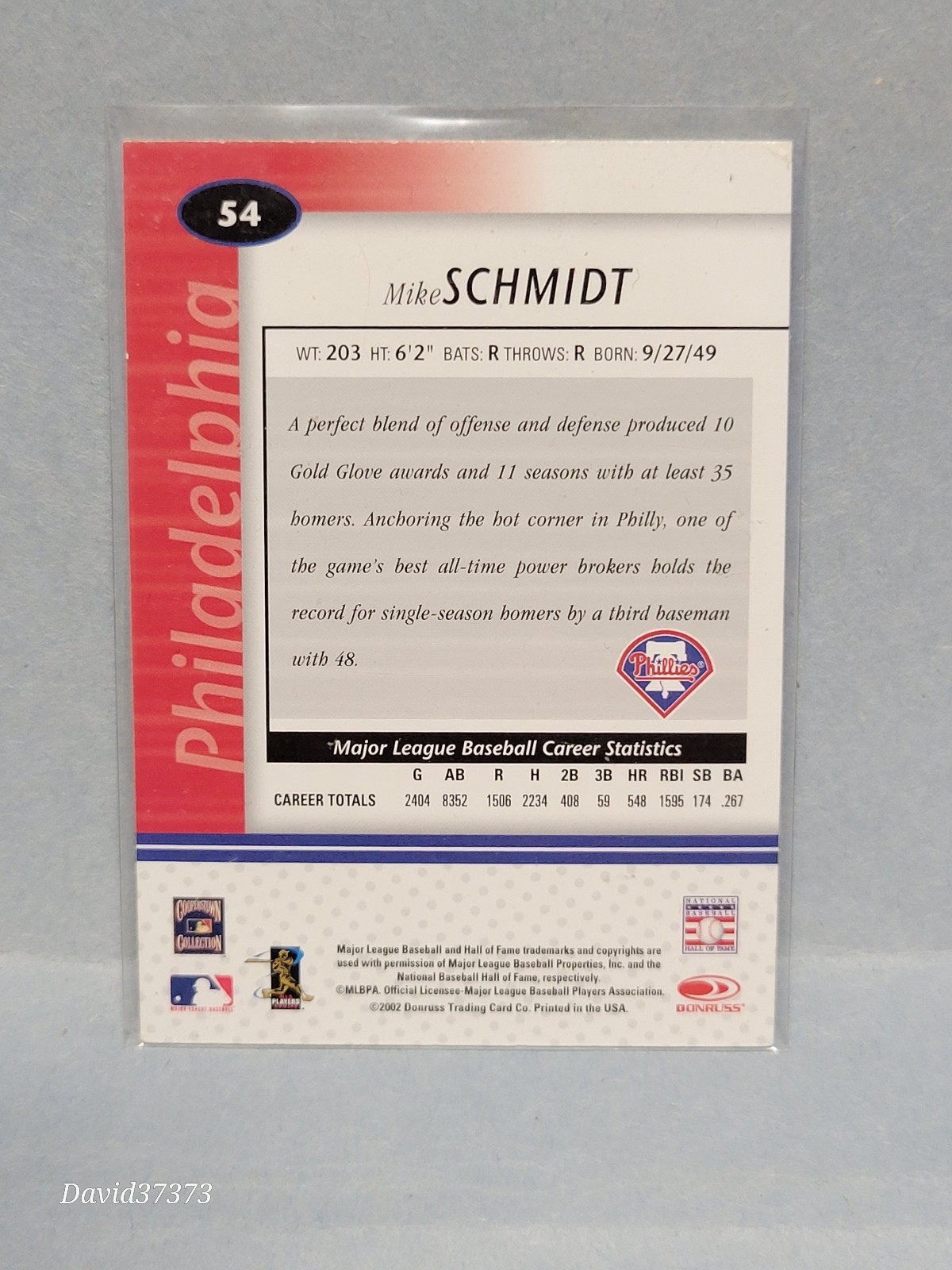 2002 Leaf Certified #54 Mike Schmidt HOF