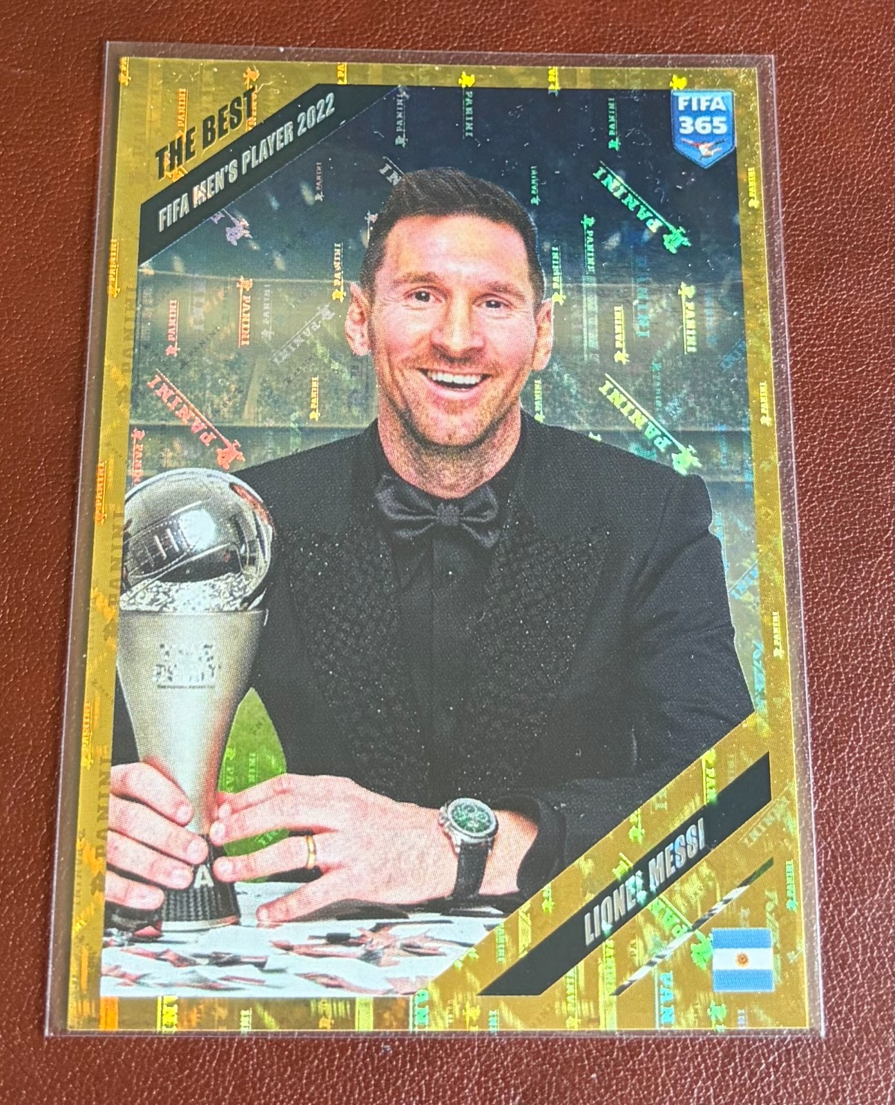 2022 Panini FIFA 365 – LIONEL MESSI (SSP) Sticker Collection #406 GOLD LOGO FOIL