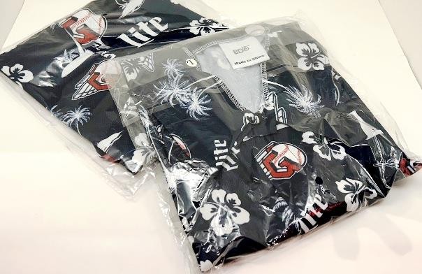 CLEVELAND GUARDIANS HAWAIIAN SHIRT MILLER LIGHT PROMO/SGA SIZE L ~ MLB HOLO, NEW