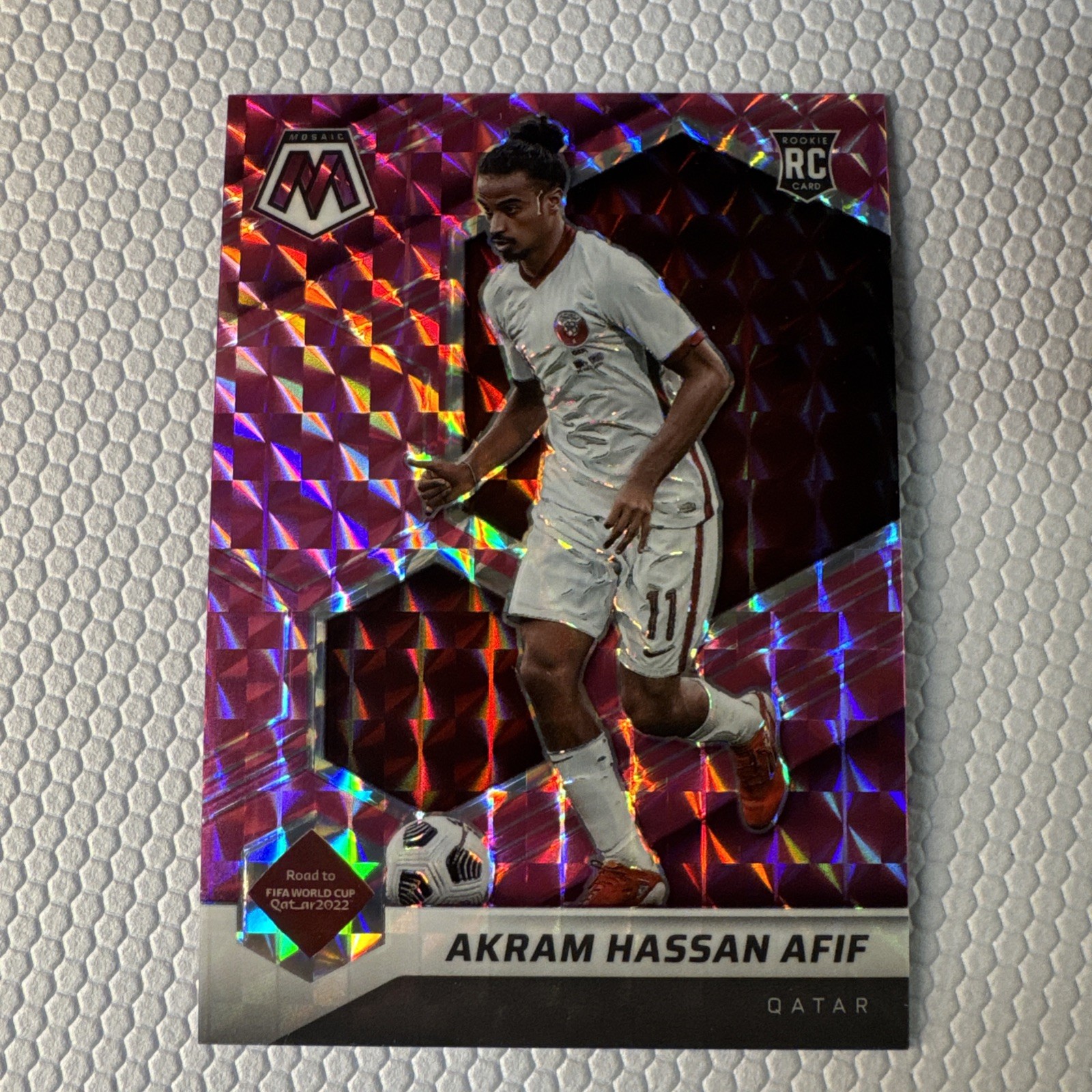 2022 Panini Mosaic World Cup Akram Hassan Afif Rookie RC Pink 13/25 Qatar